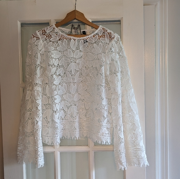 Design Lab Lord & Taylor Tops - Lord & Taylor Lace bell sleeve shirt